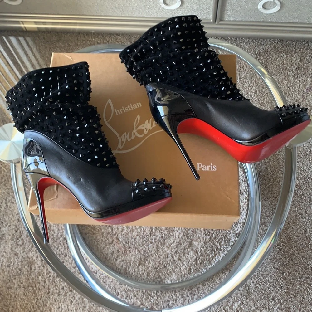 100% Authentic Black Studded Louboutin Ankle Boots - Picture 2 of 7